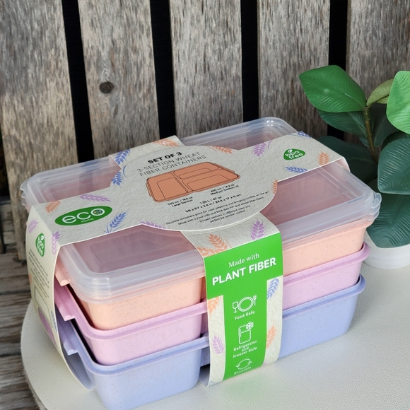 Eco-Friendly Plant Fiber Food Storage Containers - Pink Orange Purple - Picture 11 of 13